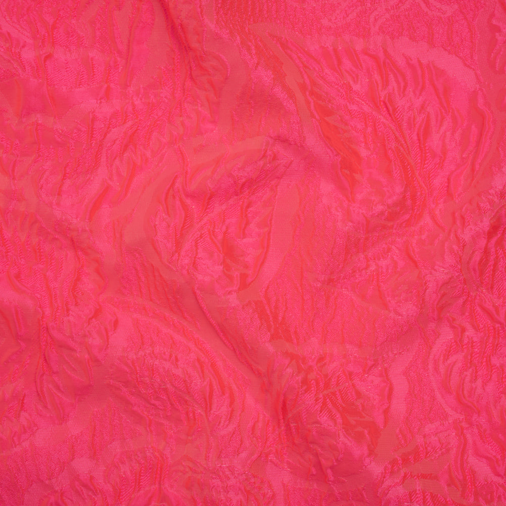 Polyester Brocade - Monochrome Neon Pink Roses and Leaves Polyester Brocade - Monochrome Neon Pink Roses and Leaves