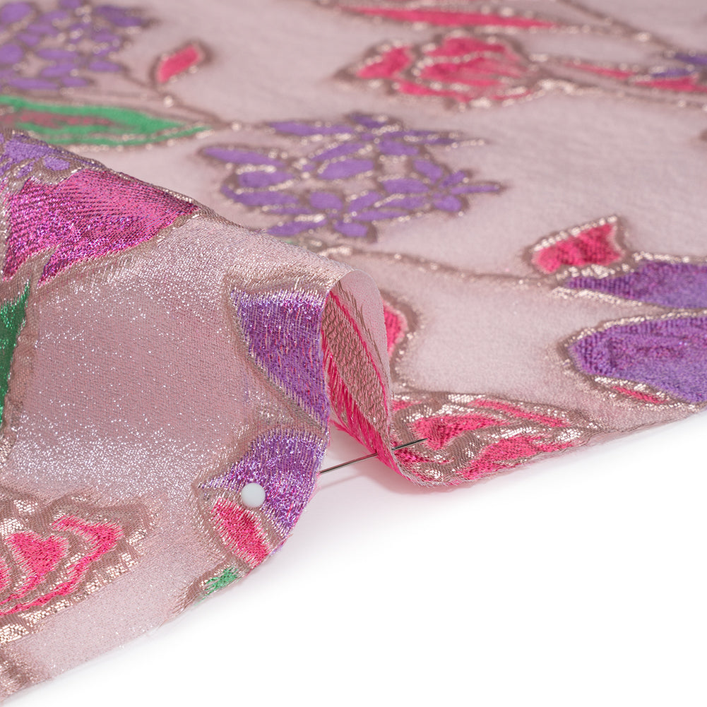 Metallic Burnout Brocade - Purple, Pink and Rose Gold Festive Florals - Detail Metallic Burnout Brocade - Purple, Pink and Rose Gold Festive Florals - Detail