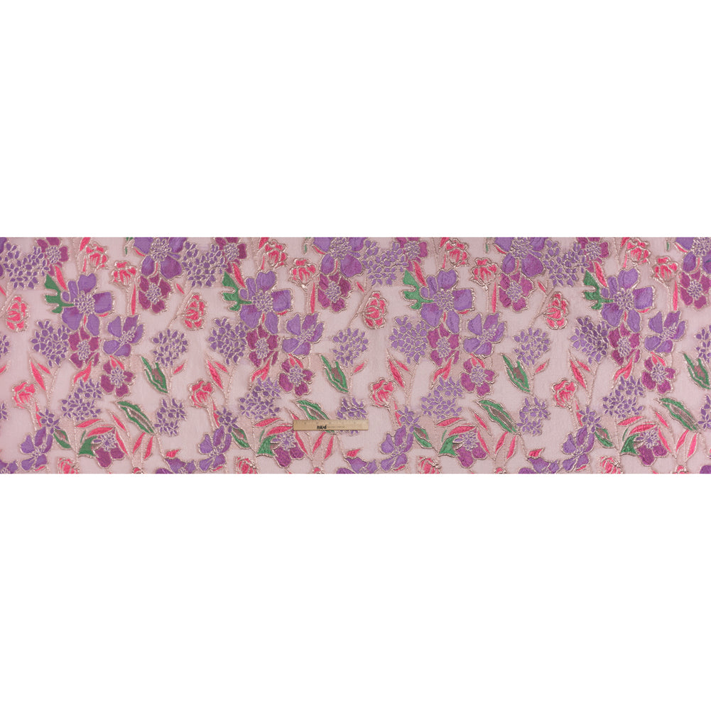 Metallic Burnout Brocade - Purple, Pink and Rose Gold Festive Florals - Full Metallic Burnout Brocade - Purple, Pink and Rose Gold Festive Florals - Full