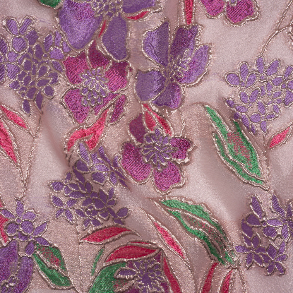 Metallic Burnout Brocade - Purple, Pink and Rose Gold Festive Florals Metallic Burnout Brocade - Purple, Pink and Rose Gold Festive Florals