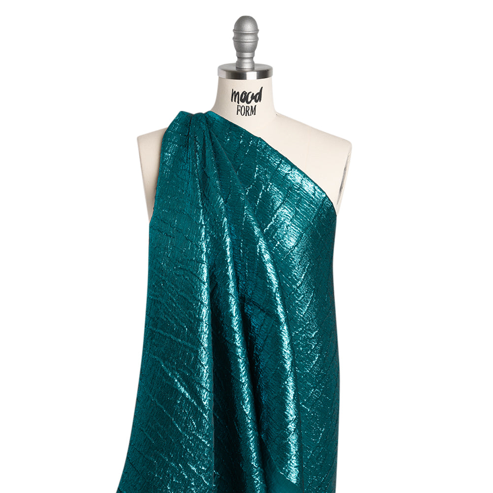 Metallic Brocade - Turquoise Subtle Wrinkles - Kylie Collection - Drape Metallic Brocade - Turquoise Subtle Wrinkles - Kylie Collection - Drape