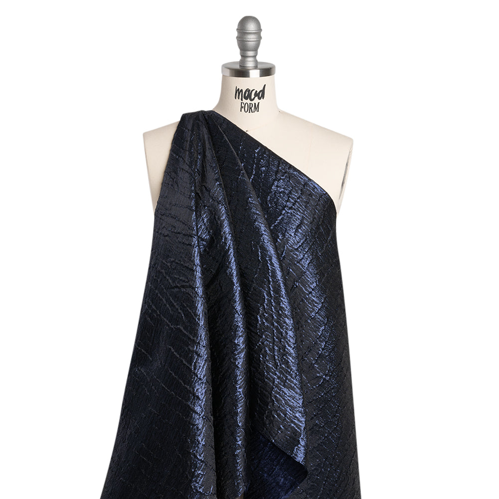 Metallic Brocade - Navy Blue Subtle Wrinkles - Kylie Collection - Drape Metallic Brocade - Navy Blue Subtle Wrinkles - Kylie Collection - Drape