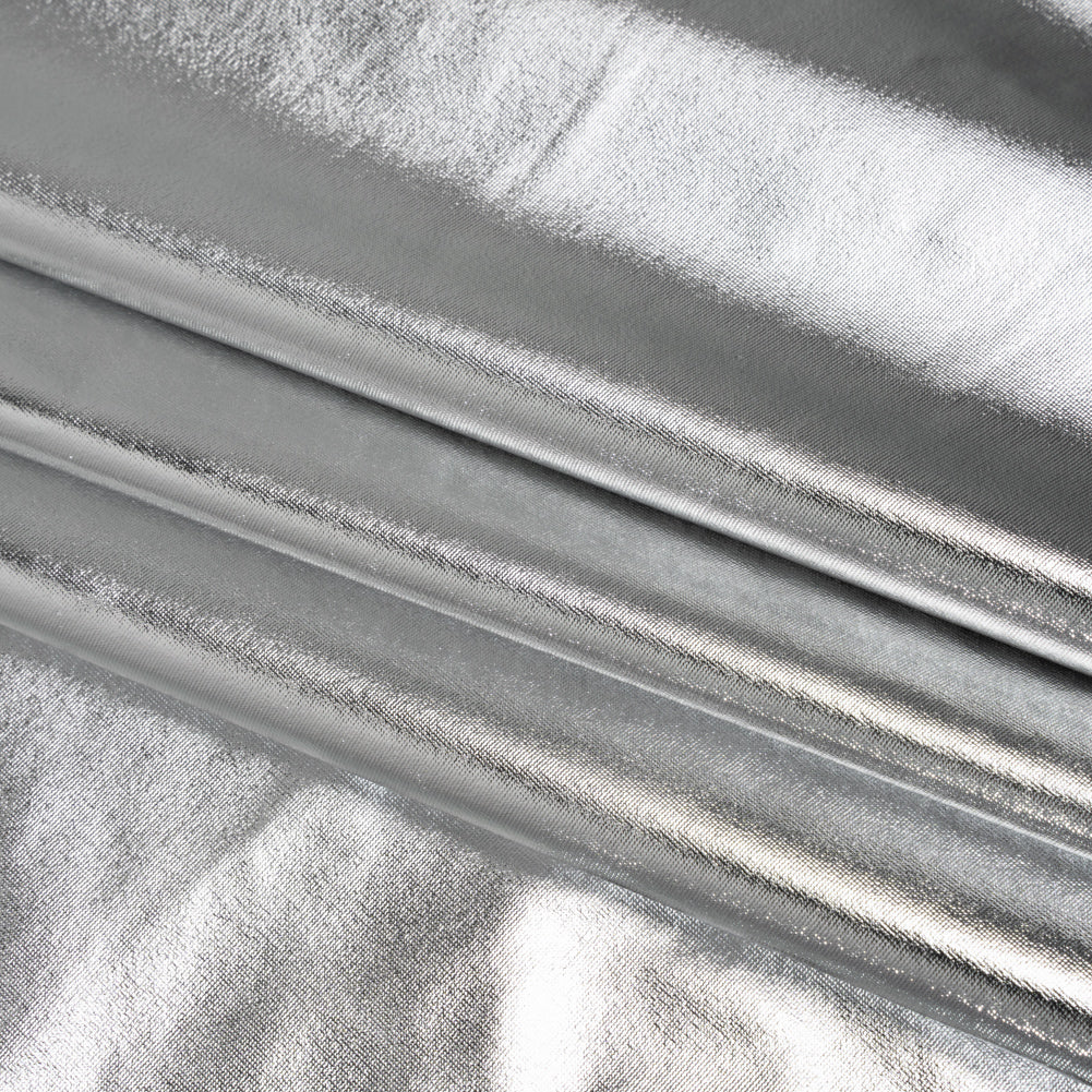 Knit Faux Leather with PET Anodized Aluminum Film - Silver - Elizabeth Collection - Detail Knit Faux Leather with PET Anodized Aluminum Film - Silver - Elizabeth Collection - Detail