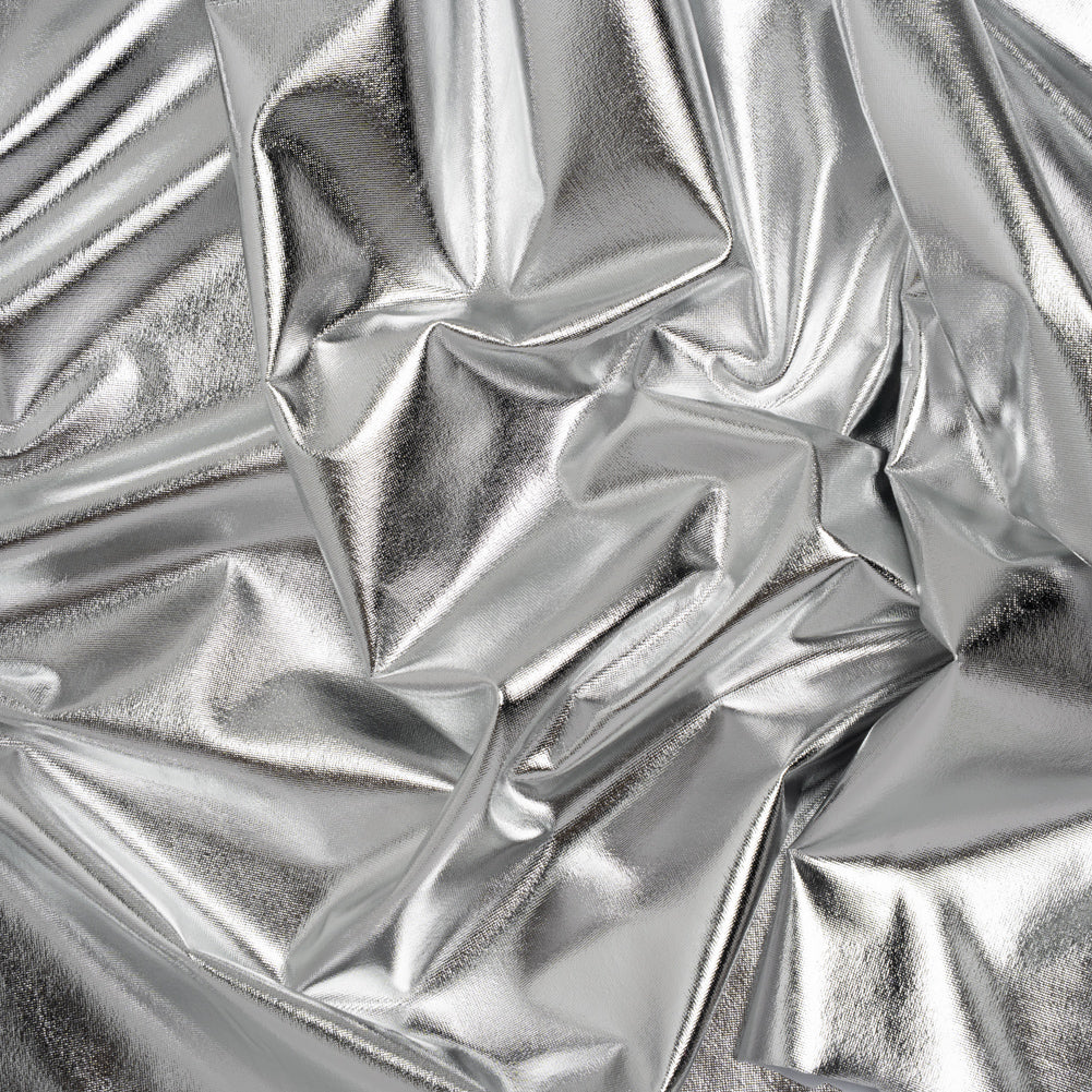 Knit Faux Leather with PET Anodized Aluminum Film - Silver - Elizabeth Collection - Drape Knit Faux Leather with PET Anodized Aluminum Film - Silver - Elizabeth Collection - Drape