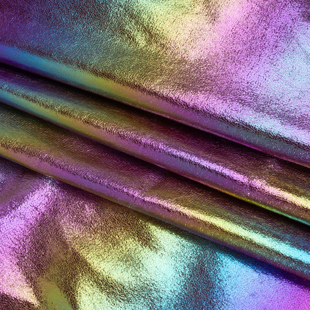 Crinkled Metallic Faux Leather - Silver, Yellow and Fuchsia Ombre - Adriana Collection - Detail Crinkled Metallic Faux Leather - Silver, Yellow and Fuchsia Ombre - Adriana Collection - Detail