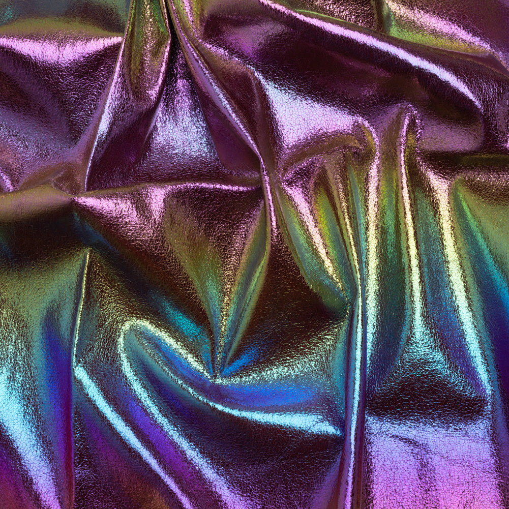 Crinkled Metallic Faux Leather - Silver, Yellow and Fuchsia Ombre - Adriana Collection - Drape Crinkled Metallic Faux Leather - Silver, Yellow and Fuchsia Ombre - Adriana Collection - Drape