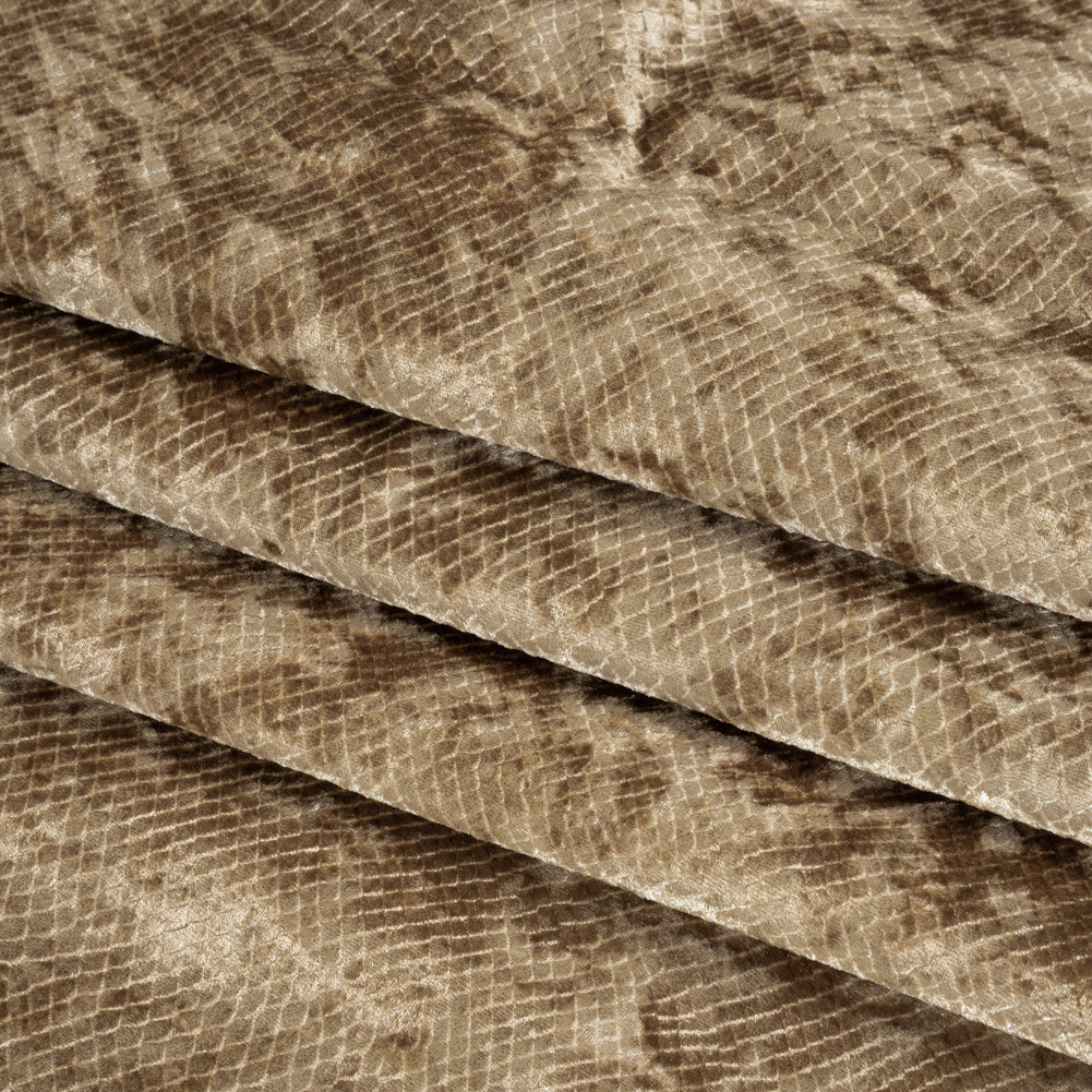 Snakeskin Embossed Polyester Crushed Velvet - Bronze - Mireia Collection - Detail Snakeskin Embossed Polyester Crushed Velvet - Bronze - Mireia Collection - Detail