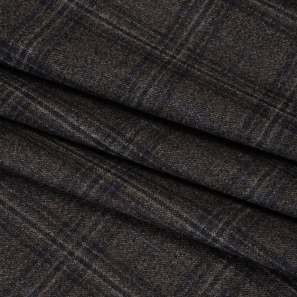Super 130s Wool Twill Suiting Made in Italy - Charcoal Gray and Navy Plaid - Deadstock - Folded Super 130s Wool Twill Suiting Made in Italy - Charcoal Gray and Navy Plaid - Deadstock - Folded