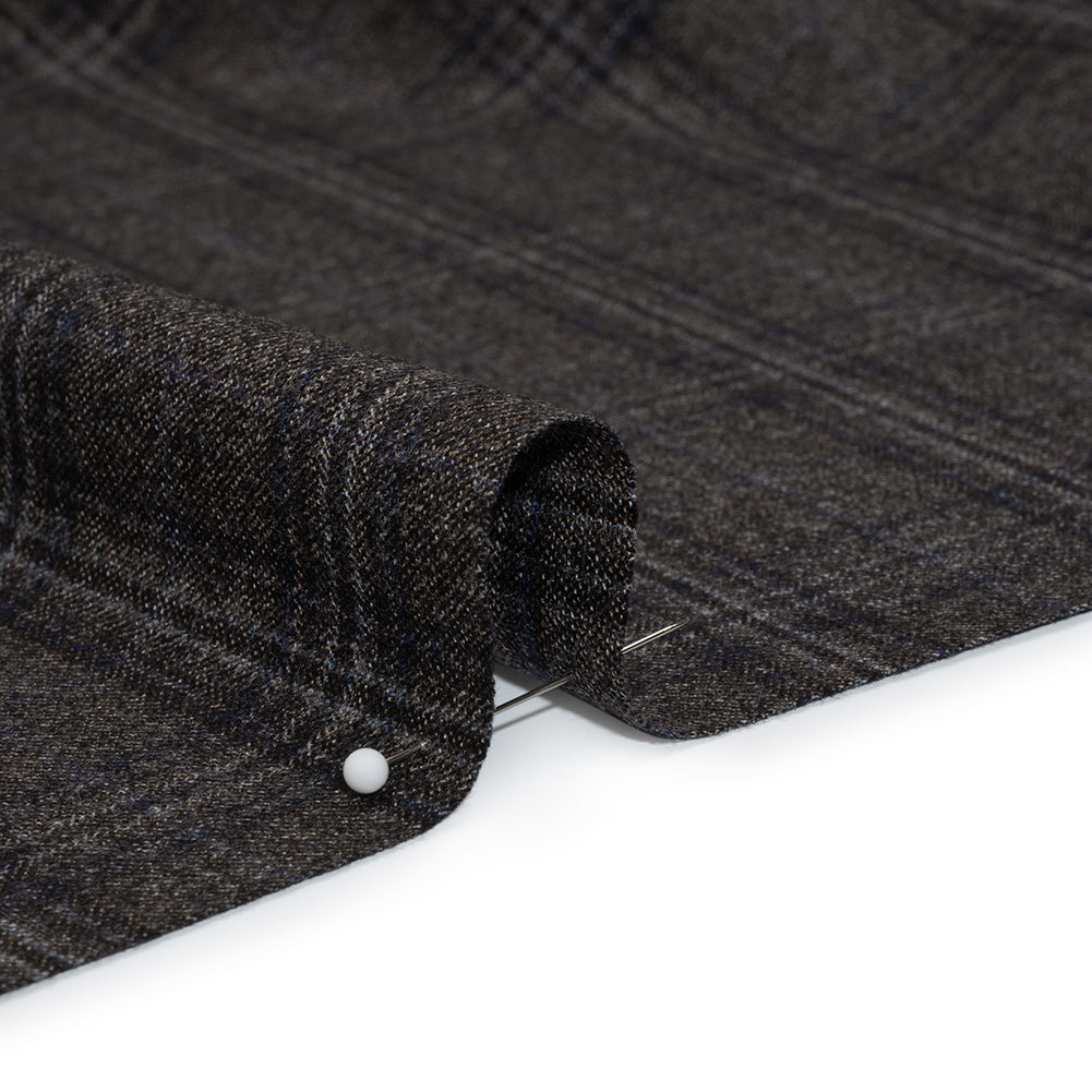 Super 130s Wool Twill Suiting Made in Italy - Charcoal Gray and Navy Plaid - Deadstock - Detail Super 130s Wool Twill Suiting Made in Italy - Charcoal Gray and Navy Plaid - Deadstock - Detail