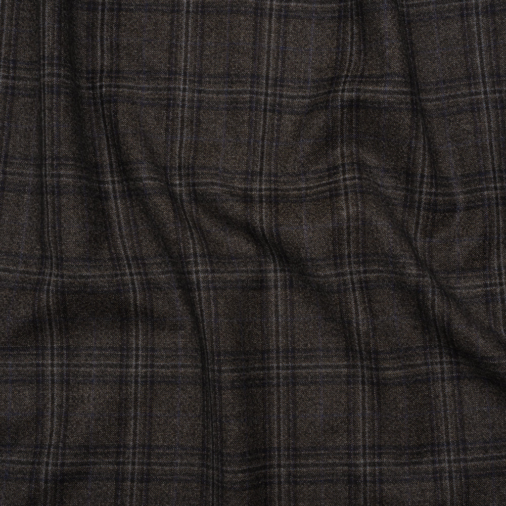 Super 130s Wool Twill Suiting Made in Italy - Charcoal Gray and Navy Plaid - Deadstock Super 130s Wool Twill Suiting Made in Italy - Charcoal Gray and Navy Plaid - Deadstock