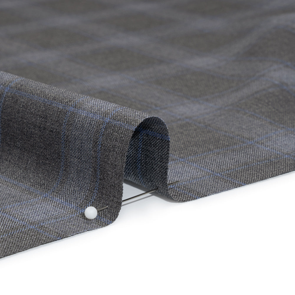 Super 130s Wool Twill Suiting Made in Italy - Gray and Sky Blue Plaid - Deadstock - Detail Super 130s Wool Twill Suiting Made in Italy - Gray and Sky Blue Plaid - Deadstock - Detail