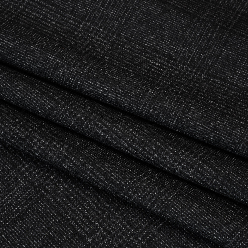 Super 110s Wool Twill Suiting Made in Italy - Black and White Glen Plaid - Deadstock - Folded Super 110s Wool Twill Suiting Made in Italy - Black and White Glen Plaid - Deadstock - Folded