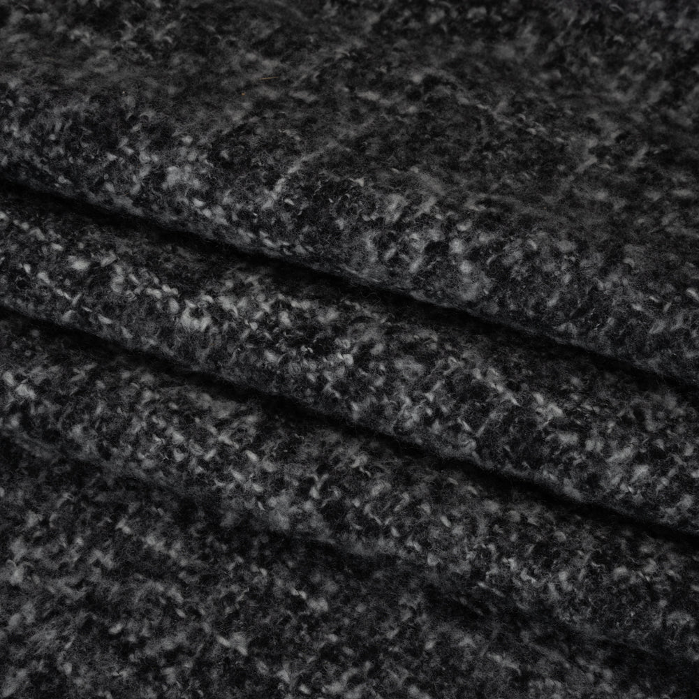 Plush Brushed Wool and Alpaca Boucle Coating Made in Italy - Black and White Heathered - Deadstock - Folded Plush Brushed Wool and Alpaca Boucle Coating Made in Italy - Black and White Heathered - Deadstock - Folded