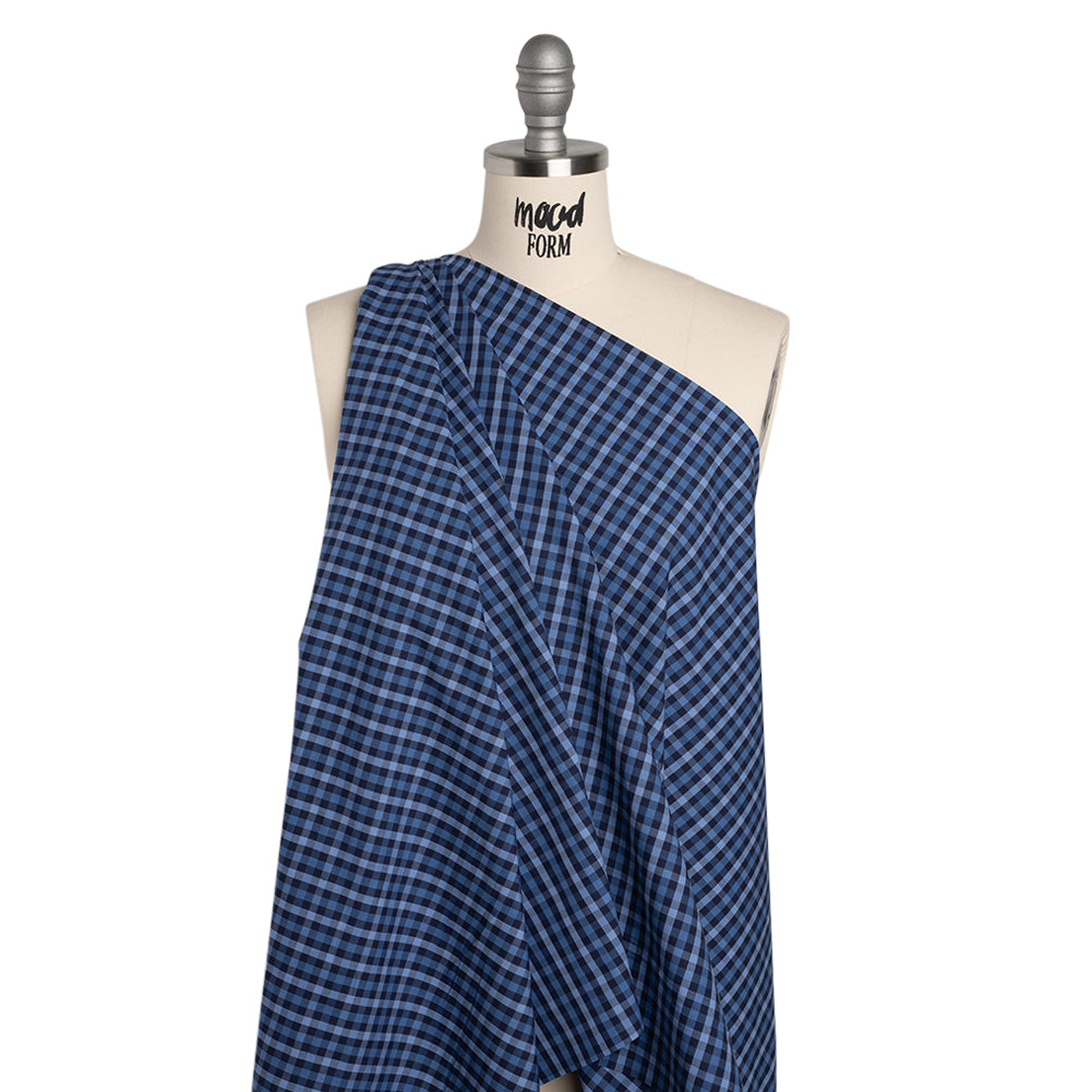 Cotton Shirting - Shades of Blue Tattersall Check - Deadstock - Drape Cotton Shirting - Shades of Blue Tattersall Check - Deadstock - Drape