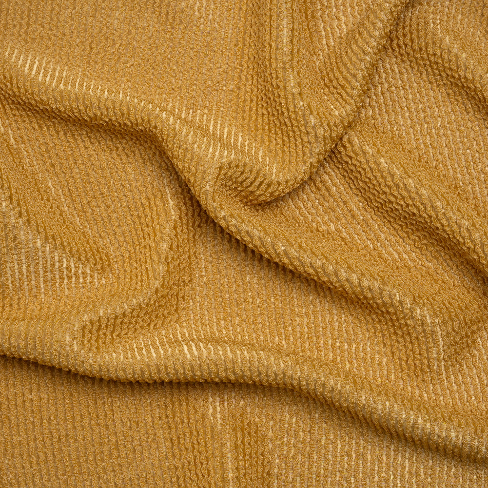Stretch Nylon Textured Jacquard Knit - Gold Ribs - Designer Deadstock Stretch Nylon Textured Jacquard Knit - Gold Ribs - Designer Deadstock