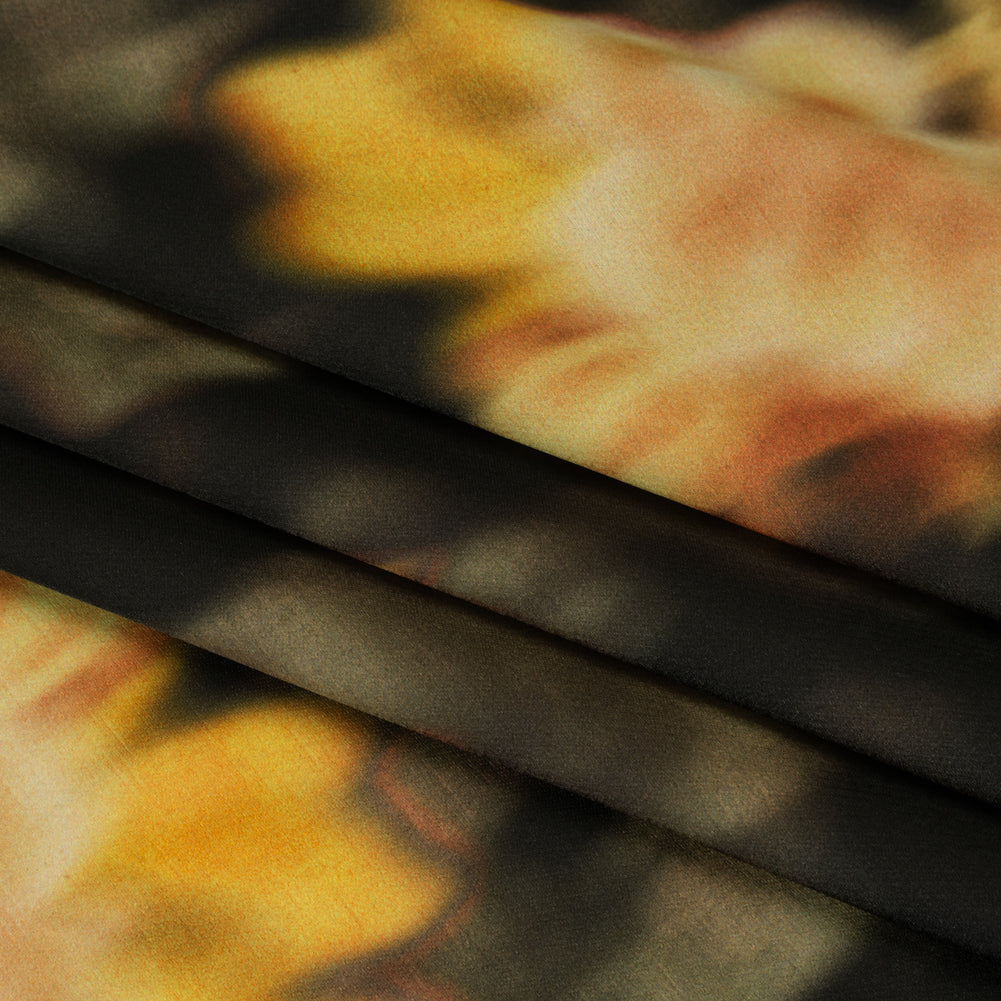 Polyester Crepe-Back Satin - Yellow, Tan and Olive Green Blurred Florals - Mood Exclusive Blurring Blossoms Print - Folded Polyester Crepe-Back Satin - Yellow, Tan and Olive Green Blurred Florals - Mood Exclusive Blurring Blossoms Print - Folded