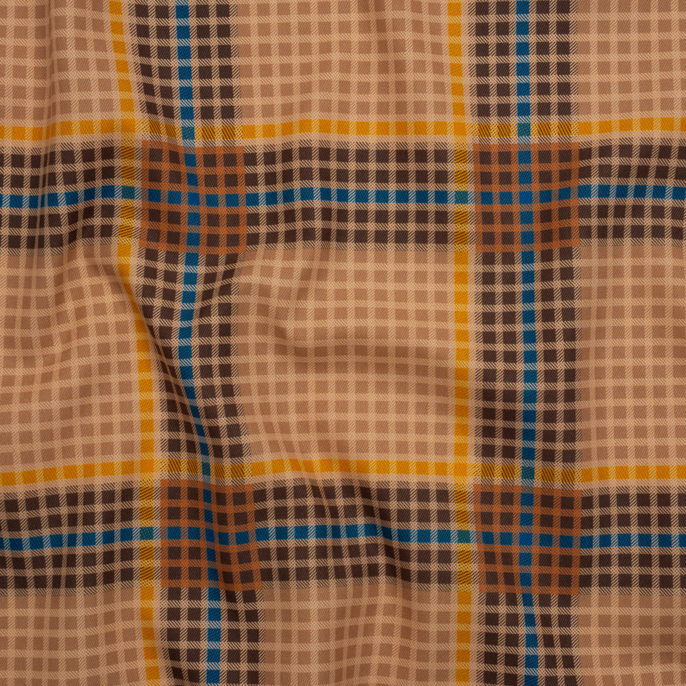 Peached Polyester Twill - Brown, Blue and Yellow Plaid - Mood Exclusive Plot Point Print Peached Polyester Twill - Brown, Blue and Yellow Plaid - Mood Exclusive Plot Point Print