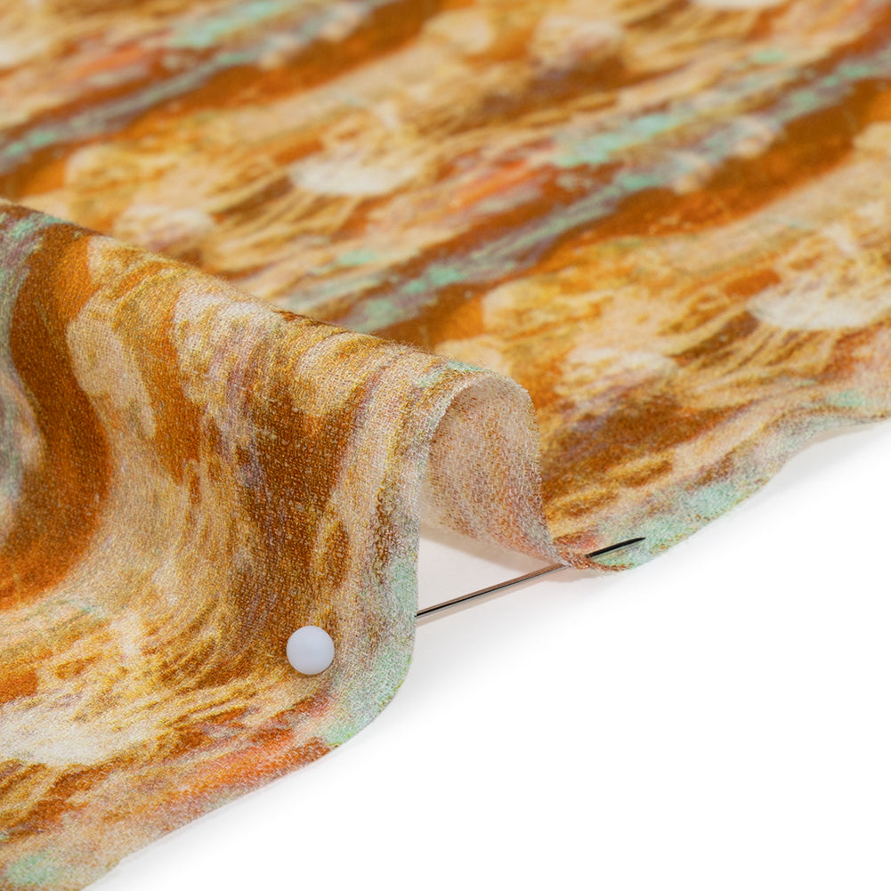 Cotton Crepe - Burnt Orange and Aqua Abstract Jellyfish Stripes - Mood Exclusive Tentacle Trails Print - Detail Cotton Crepe - Burnt Orange and Aqua Abstract Jellyfish Stripes - Mood Exclusive Tentacle Trails Print - Detail