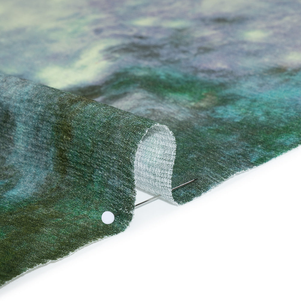 Slubbed Gauzy Cotton Woven - Blue, Green and Lavender Abstract Painting - Mood Exclusive Celestial Drift Print - Detail Slubbed Gauzy Cotton Woven - Blue, Green and Lavender Abstract Painting - Mood Exclusive Celestial Drift Print - Detail