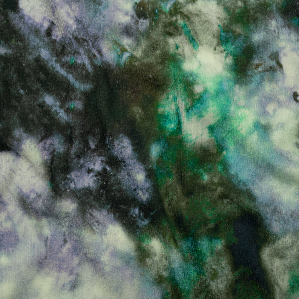 Slubbed Gauzy Cotton Woven - Blue, Green and Lavender Abstract Painting - Mood Exclusive Celestial Drift Print Slubbed Gauzy Cotton Woven - Blue, Green and Lavender Abstract Painting - Mood Exclusive Celestial Drift Print