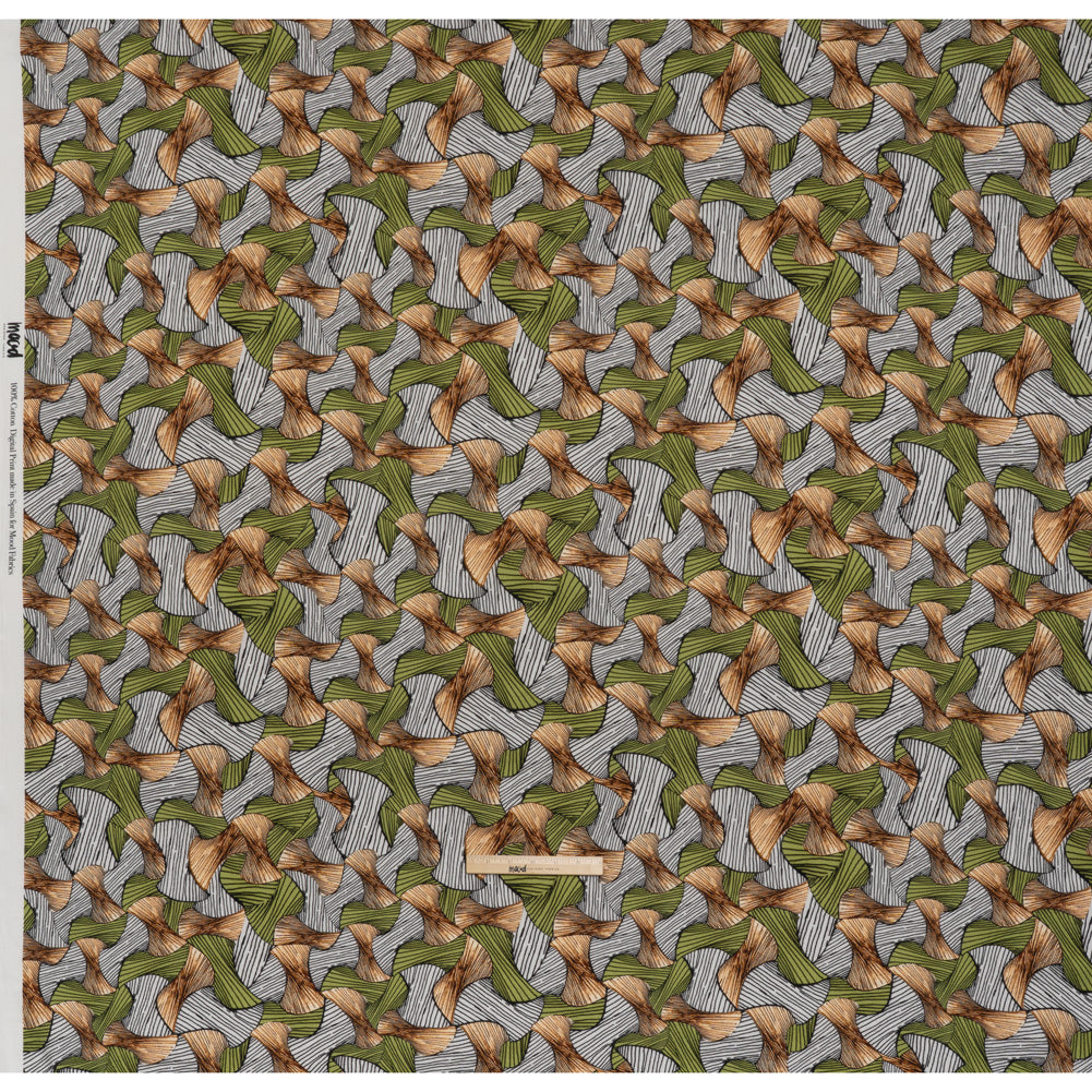 Slubbed Gauzy Cotton Woven - Green, Brown and White Abstract - Mood Exclusive Tantric Tessellations Print - Full Slubbed Gauzy Cotton Woven - Green, Brown and White Abstract - Mood Exclusive Tantric Tessellations Print - Full