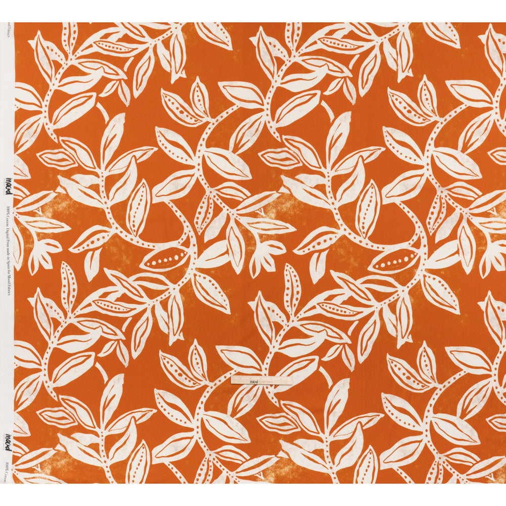 Slubbed Gauzy Cotton Woven - Pumpkin Orange and Cream Vines - Mood Exclusive Sandswept Tangle Print - Full Slubbed Gauzy Cotton Woven - Pumpkin Orange and Cream Vines - Mood Exclusive Sandswept Tangle Print - Full