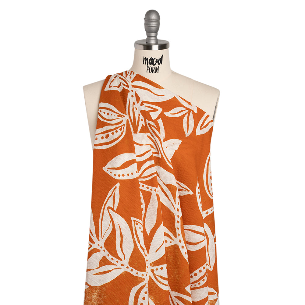 Slubbed Gauzy Cotton Woven - Pumpkin Orange and Cream Vines - Mood Exclusive Sandswept Tangle Print - Drape Slubbed Gauzy Cotton Woven - Pumpkin Orange and Cream Vines - Mood Exclusive Sandswept Tangle Print - Drape