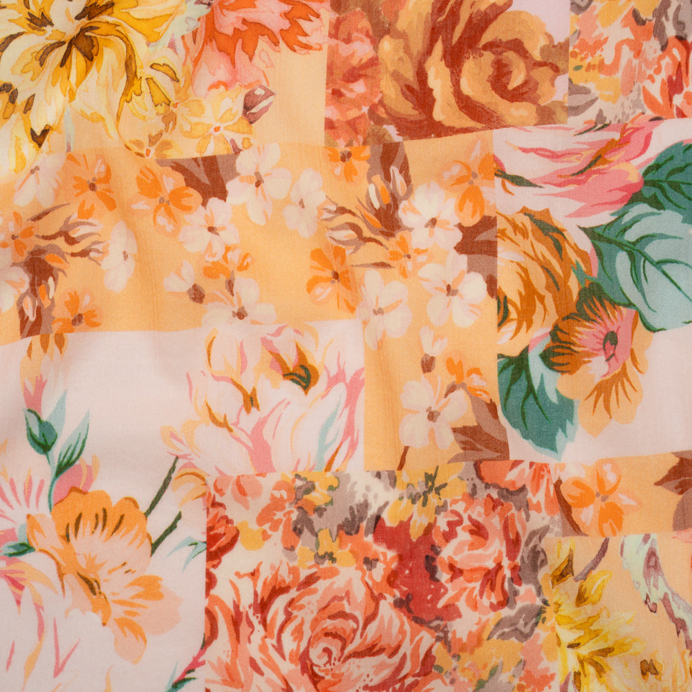 Crinkled Cotton Gauzy Woven - Orange, Peach and Sunny Yellow FLoral Patchwork - Mood Exclusive Sunset Sonata Print Crinkled Cotton Gauzy Woven - Orange, Peach and Sunny Yellow FLoral Patchwork - Mood Exclusive Sunset Sonata Print
