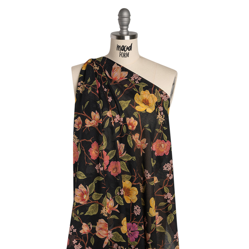 Cotton Voile - Pink, Fuchsia Purple and Black Flowering Branches - Mood Exclusive Eve’s Euphoria Print - Folded Cotton Voile - Pink, Fuchsia Purple and Black Flowering Branches - Mood Exclusive Eve’s Euphoria Print - Folded