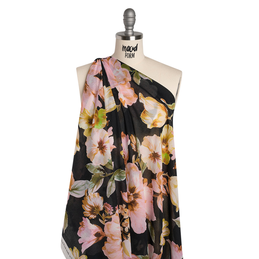 Cotton Voile - Light Pink, Green and Black Watercolor Florals - Mood Exclusive Blooming Bouquets Print Folded Cotton Voile - Light Pink, Green and Black Watercolor Florals - Mood Exclusive Blooming Bouquets Print Folded