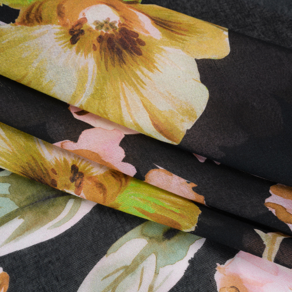 Cotton Voile - Light Pink, Green and Black Watercolor Florals - Mood Exclusive Blooming Bouquets Print Detail Cotton Voile - Light Pink, Green and Black Watercolor Florals - Mood Exclusive Blooming Bouquets Print Detail