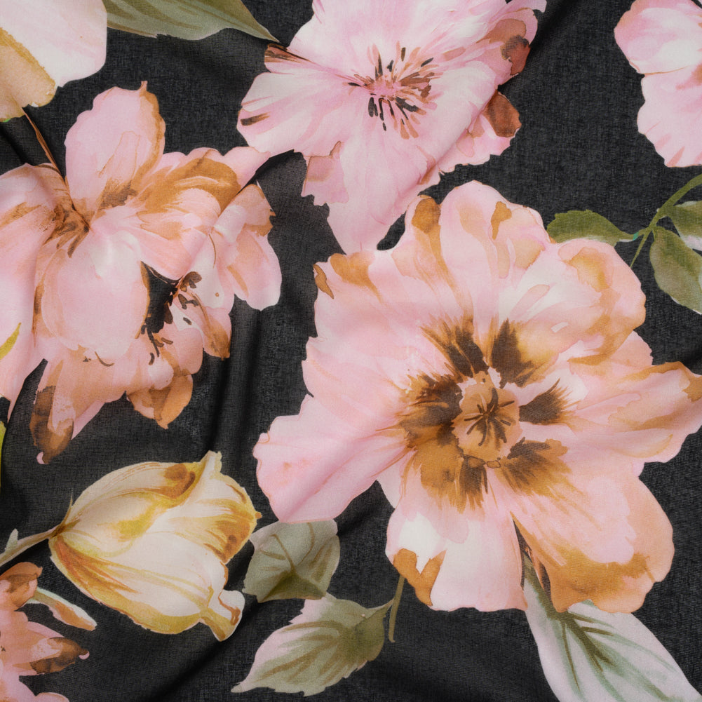 Cotton Voile - Light Pink, Green and Black Watercolor Florals - Mood Exclusive Blooming Bouquets Print Drape Cotton Voile - Light Pink, Green and Black Watercolor Florals - Mood Exclusive Blooming Bouquets Print Drape