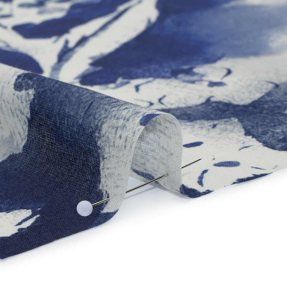 Cotton Voile - Dark Blue and White Watercolor Flowers - Mood Exclusive Inkblot Inspirations Print - Detail Cotton Voile - Dark Blue and White Watercolor Flowers - Mood Exclusive Inkblot Inspirations Print - Detail