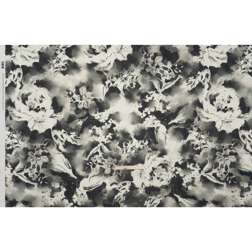 Cotton Voile - Black and White Watercolor Flowers - Mood Exclusive Inkblot Inspirations Print - Full Cotton Voile - Black and White Watercolor Flowers - Mood Exclusive Inkblot Inspirations Print - Full