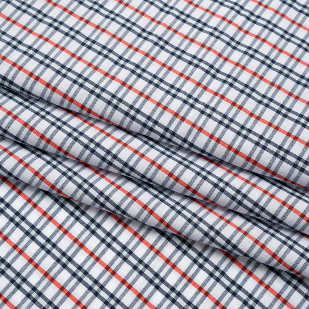 Cotton Shirting - Navy, Sky Blue and Red Plaid - Deadstock - Folded Cotton Shirting - Navy, Sky Blue and Red Plaid - Deadstock - Folded