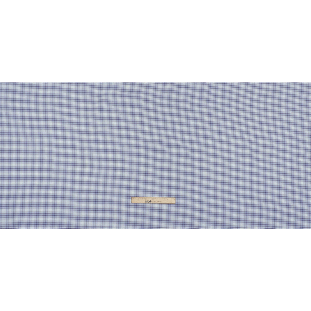Cotton Oxford Shirting - Navy, Sky Blue and White Tattersall Check - Deadstock - Full Cotton Oxford Shirting - Navy, Sky Blue and White Tattersall Check - Deadstock - Full