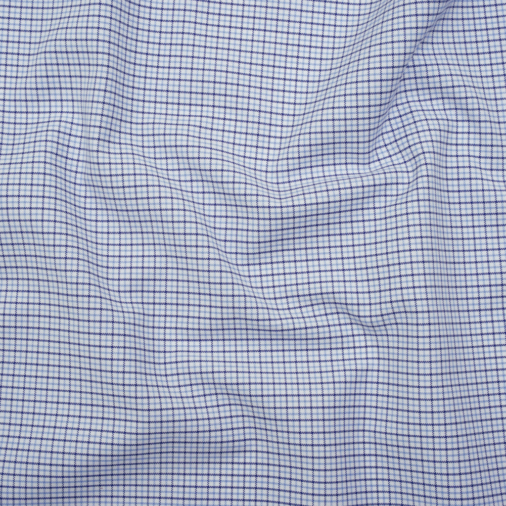 Cotton Oxford Shirting - Navy, Sky Blue and White Tattersall Check - Deadstock Cotton Oxford Shirting - Navy, Sky Blue and White Tattersall Check - Deadstock