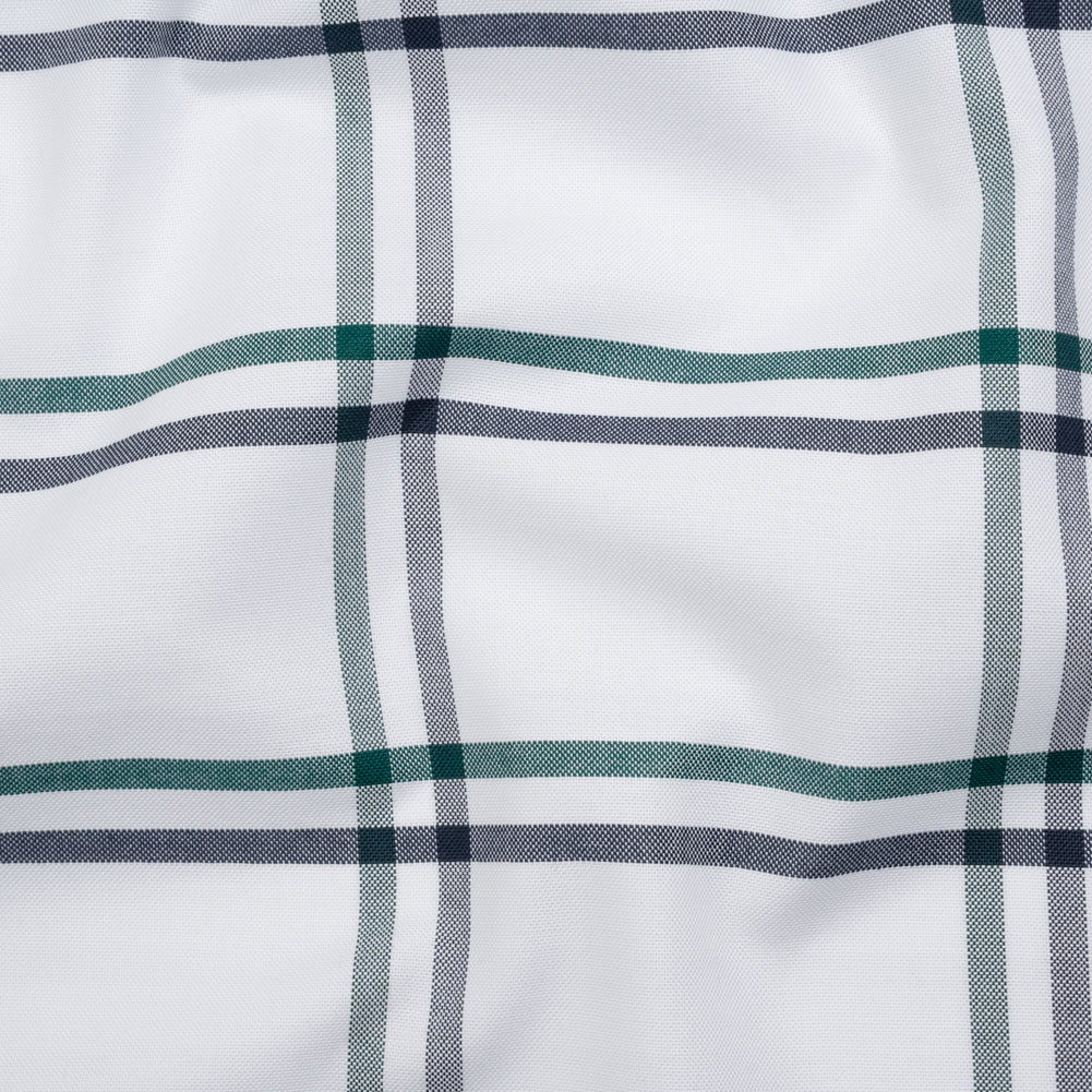 Cotton Oxford Shirting - Dark Green, Navy and White Plaid - Deadstock Cotton Oxford Shirting - Dark Green, Navy and White Plaid - Deadstock