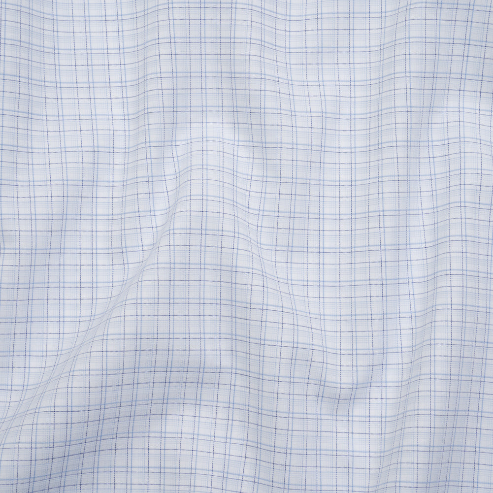Cotton Shirting - Navy, Light Blue and White Fine Line Plaid - Deadstock Cotton Shirting - Navy, Light Blue and White Fine Line Plaid - Deadstock