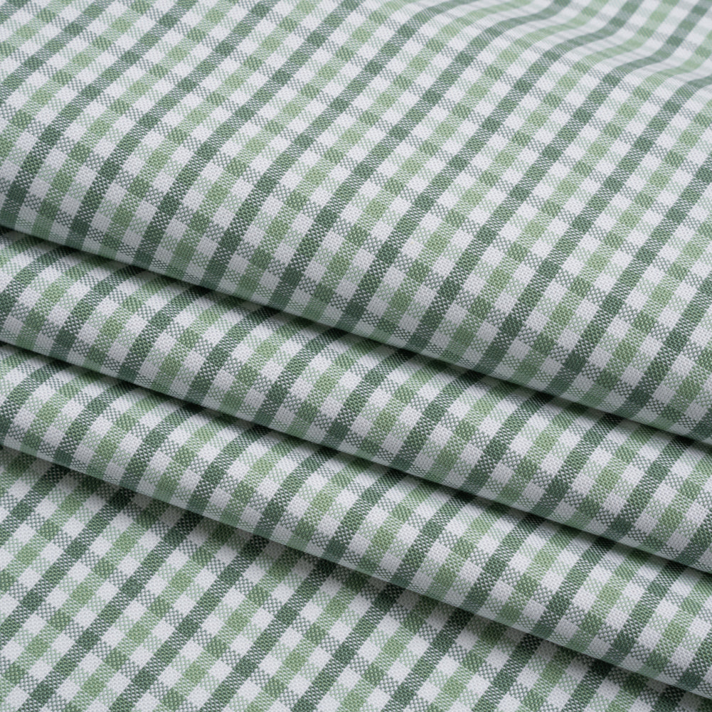 Cotton Oxford Shirting - Sage, Mint Green and White Tattersall Check - Deadstock - Folded Cotton Oxford Shirting - Sage, Mint Green and White Tattersall Check - Deadstock - Folded