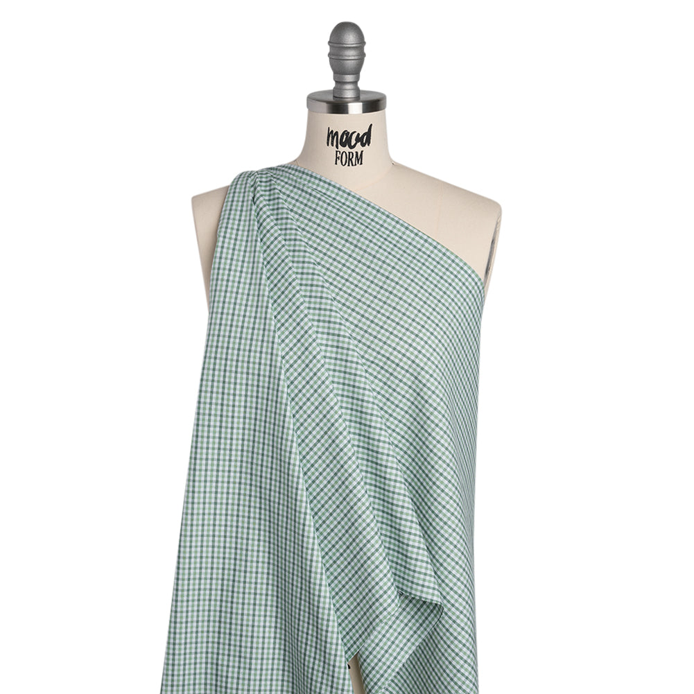 Cotton Oxford Shirting - Sage, Mint Green and White Tattersall Check - Deadstock - Drape Cotton Oxford Shirting - Sage, Mint Green and White Tattersall Check - Deadstock - Drape