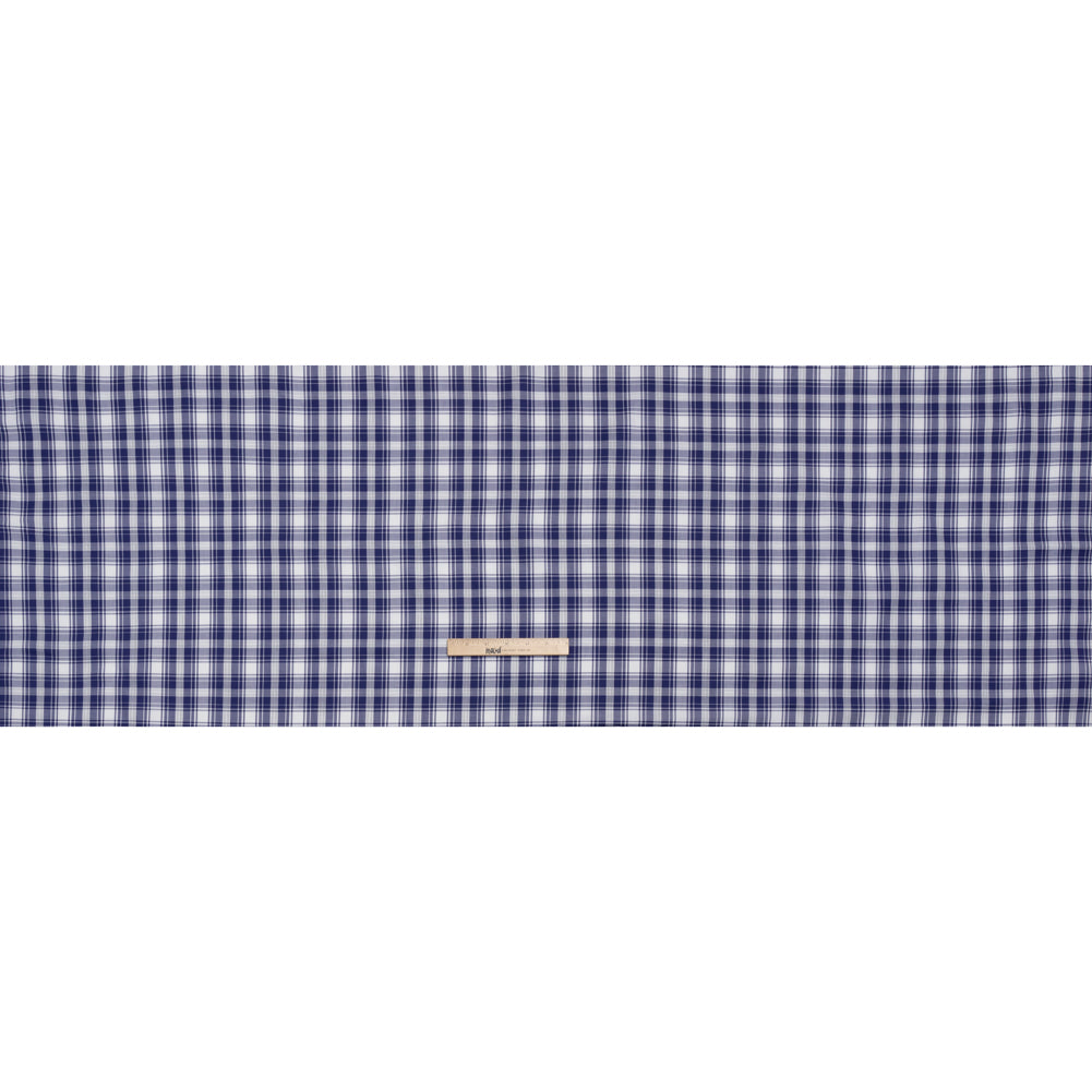 Cotton Twill Shirting - Cobalt Blue and White Plaid - Deadstock - Full Cotton Twill Shirting - Cobalt Blue and White Plaid - Deadstock - Full
