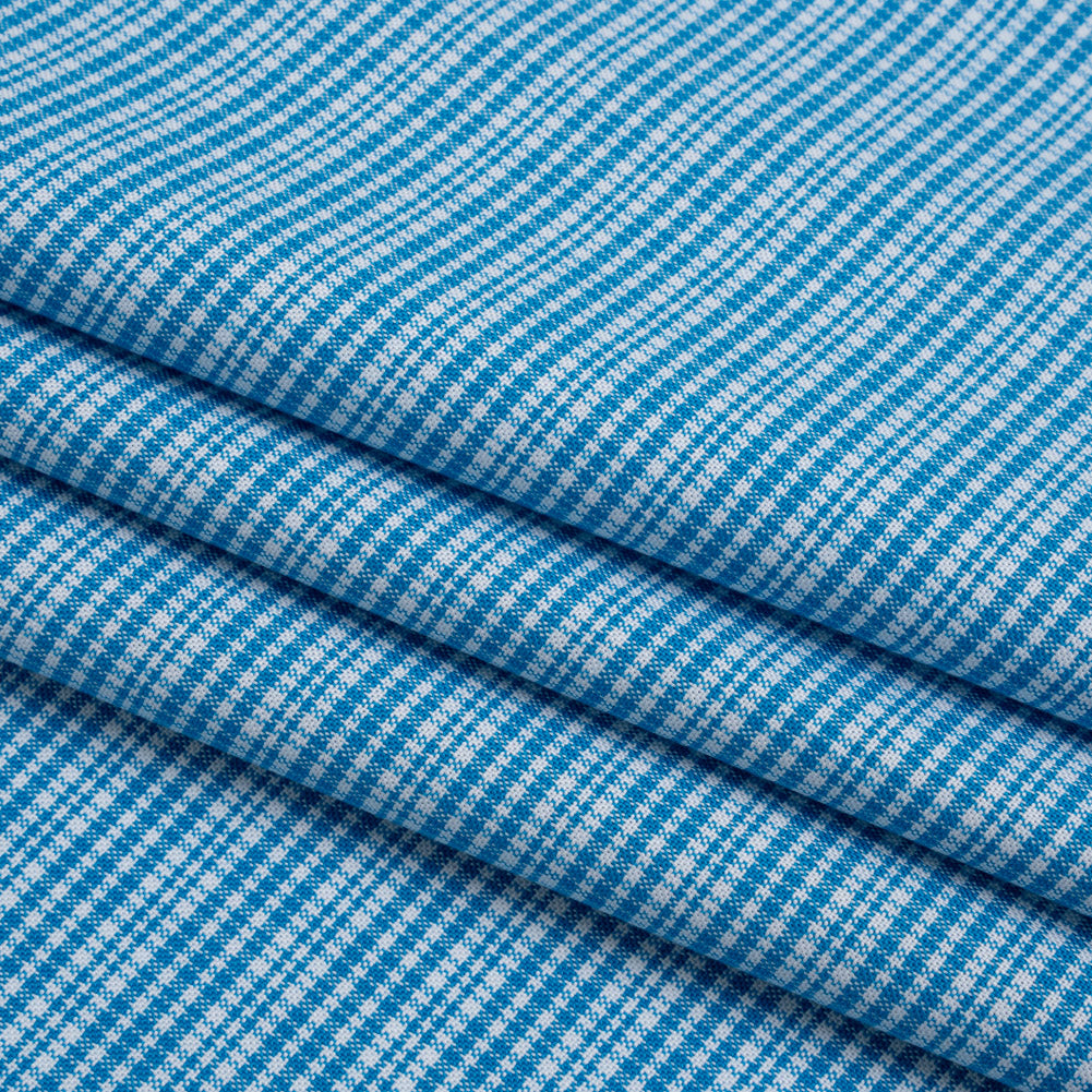 Cotton Oxford Shirting - Bright Blue and White Plaid - Designer Deadstock - Folded Cotton Oxford Shirting - Bright Blue and White Plaid - Designer Deadstock - Folded