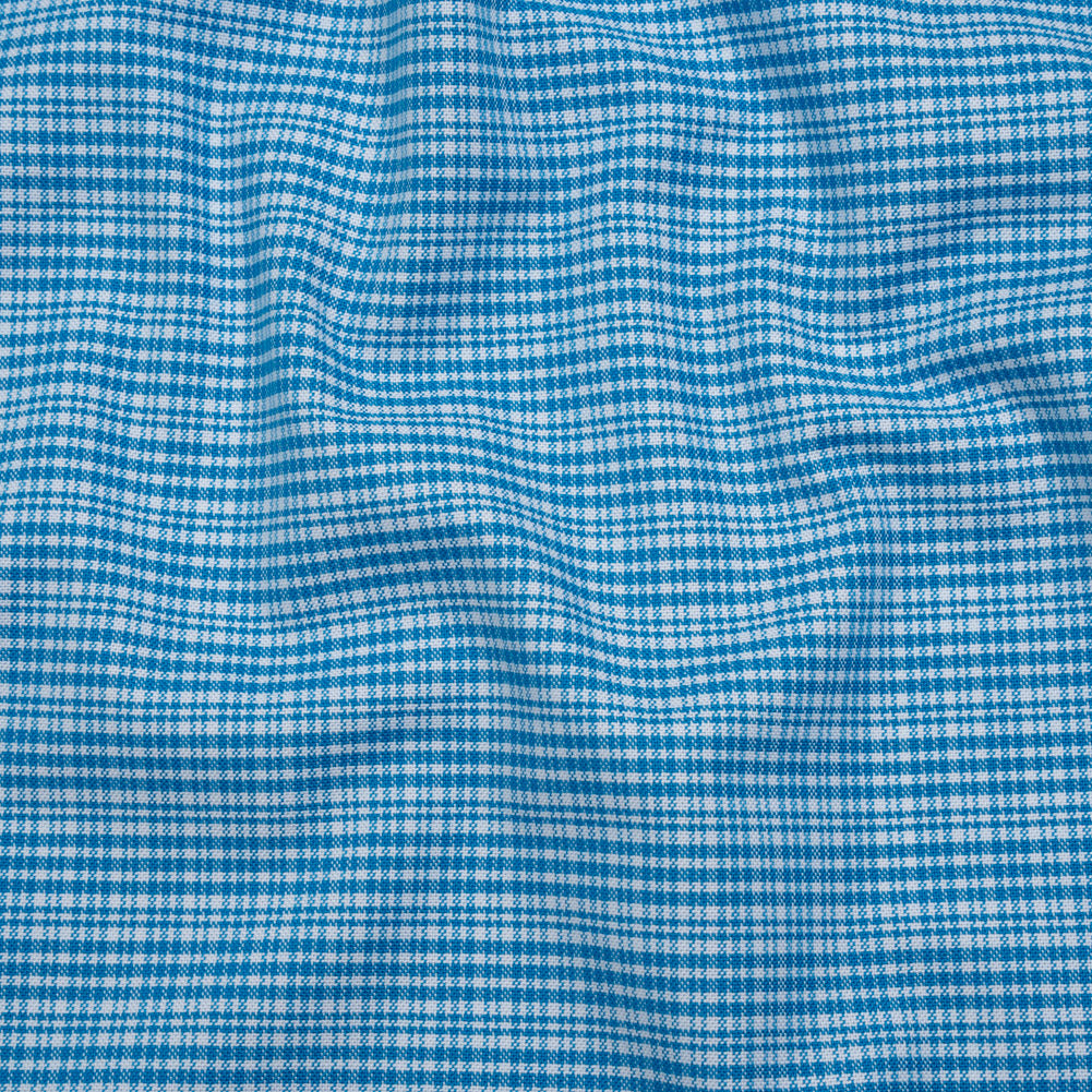 Cotton Oxford Shirting - Bright Blue and White Plaid - Designer Deadstock Cotton Oxford Shirting - Bright Blue and White Plaid - Designer Deadstock