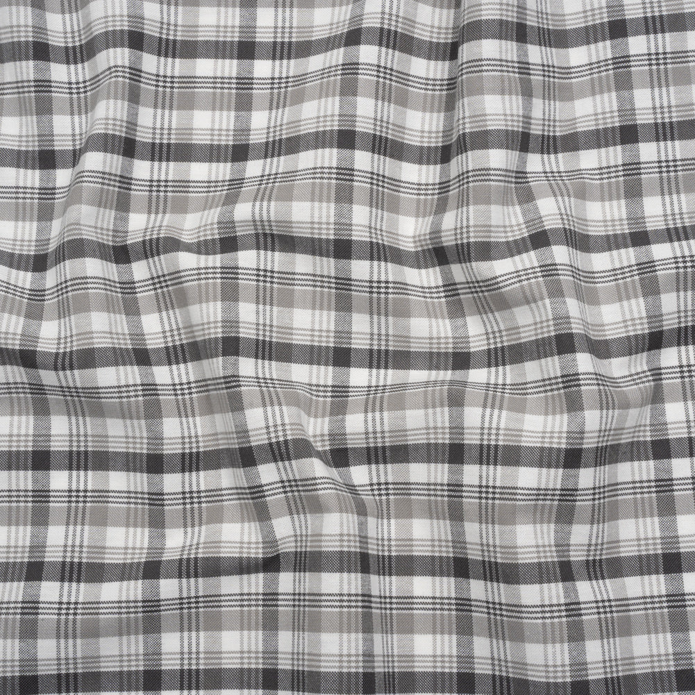 Cotton Oxford Shirting - Charcoal, Gray and White Plaid - Deadstock Cotton Oxford Shirting - Charcoal, Gray and White Plaid - Deadstock