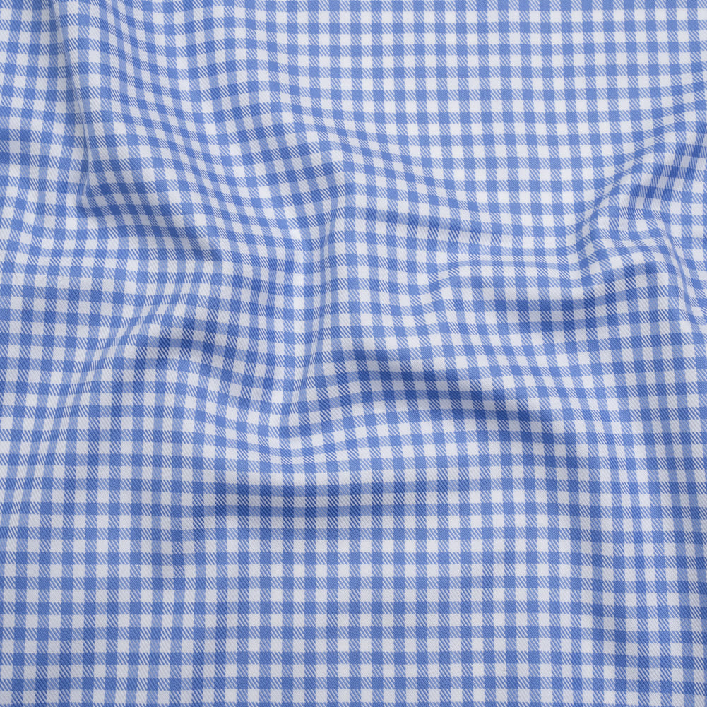 Cotton Twill Shirting - Country Blue and White Gingham Check - Deadstock Cotton Twill Shirting - Country Blue and White Gingham Check - Deadstock