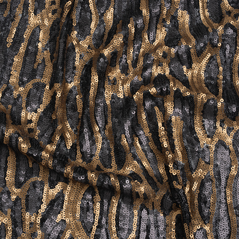 Sequins on Black Mesh - Gold and Black Abstract - Deadstock Sequins on Black Mesh - Gold and Black Abstract - Deadstock