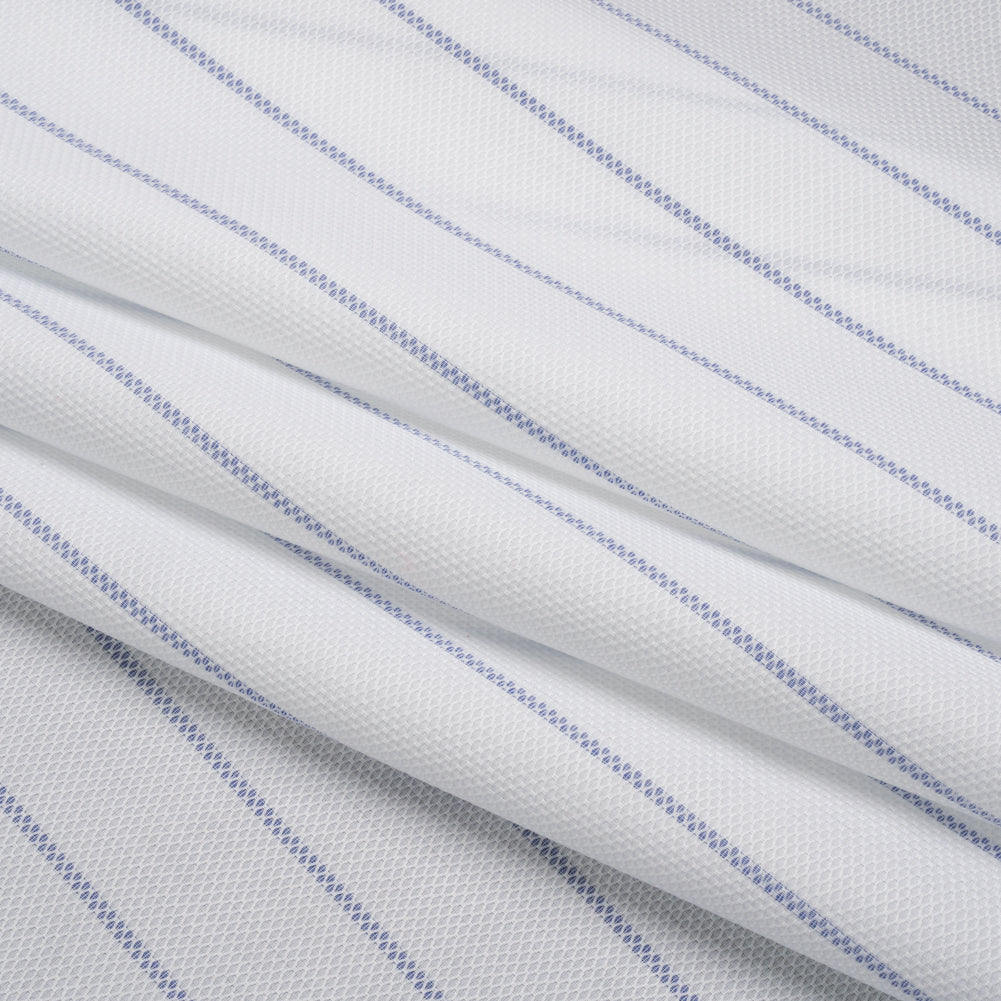 Cotton Birdseye Pique - White and Dark Blue Stripes - Deadstock - Folded Cotton Birdseye Pique - White and Dark Blue Stripes - Deadstock - Folded