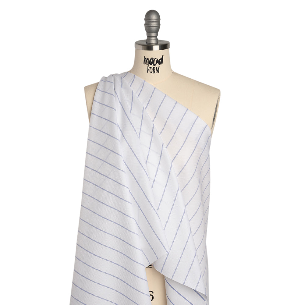 Cotton Birdseye Pique - White and Dark Blue Stripes - Deadstock - Drape Cotton Birdseye Pique - White and Dark Blue Stripes - Deadstock - Drape