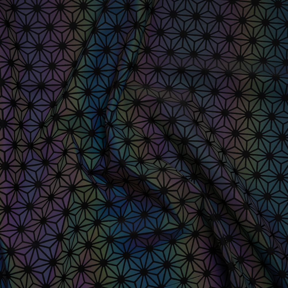 Reflective Print Spandex Knit with 4-Way Stretch - Rainbow and Black Diamond Geometric Reflective Print Spandex Knit with 4-Way Stretch - Rainbow and Black Diamond Geometric